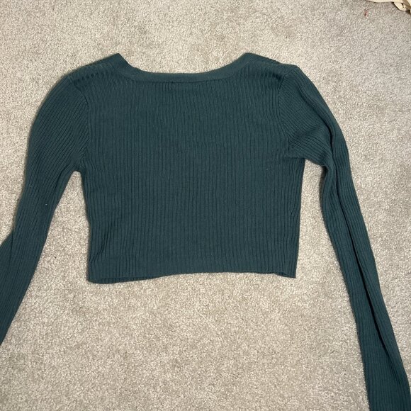 Wild Fable Cropped Button-Front Cardigan Dark Teal XS - Picture 3 of 4